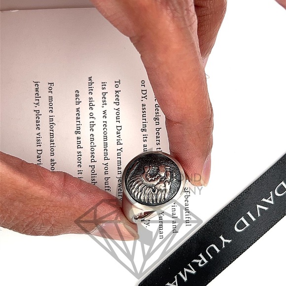 David Yurman PETRVS Lion Tag Coin Signet Men's Ring Size 5 Silver Brand New DY - Picture 6 of 10